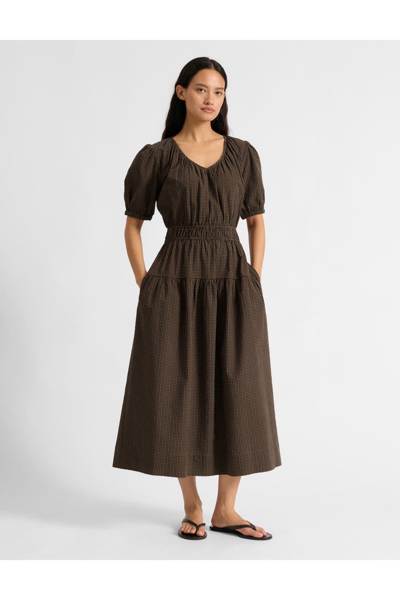 Gingham Midi Dress, Main, color, Chocolate