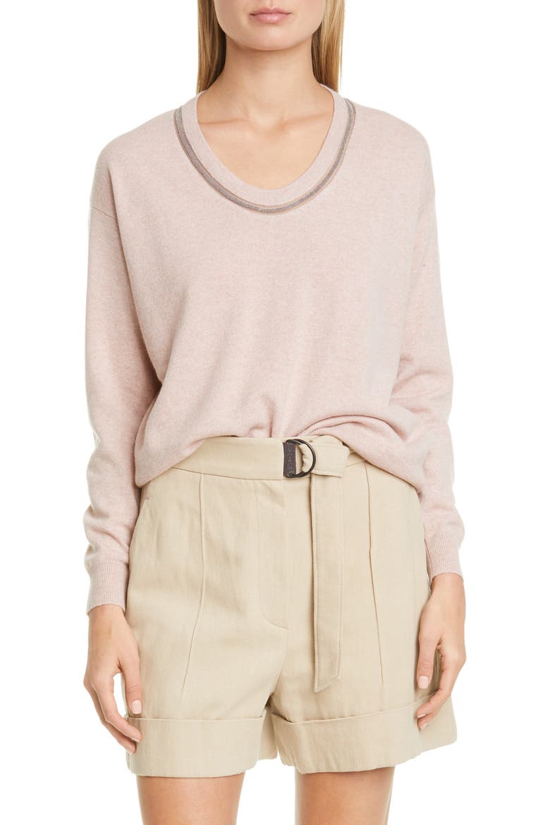 Monili Inset Cashmere Sweater, Main, color, PINK POWDER