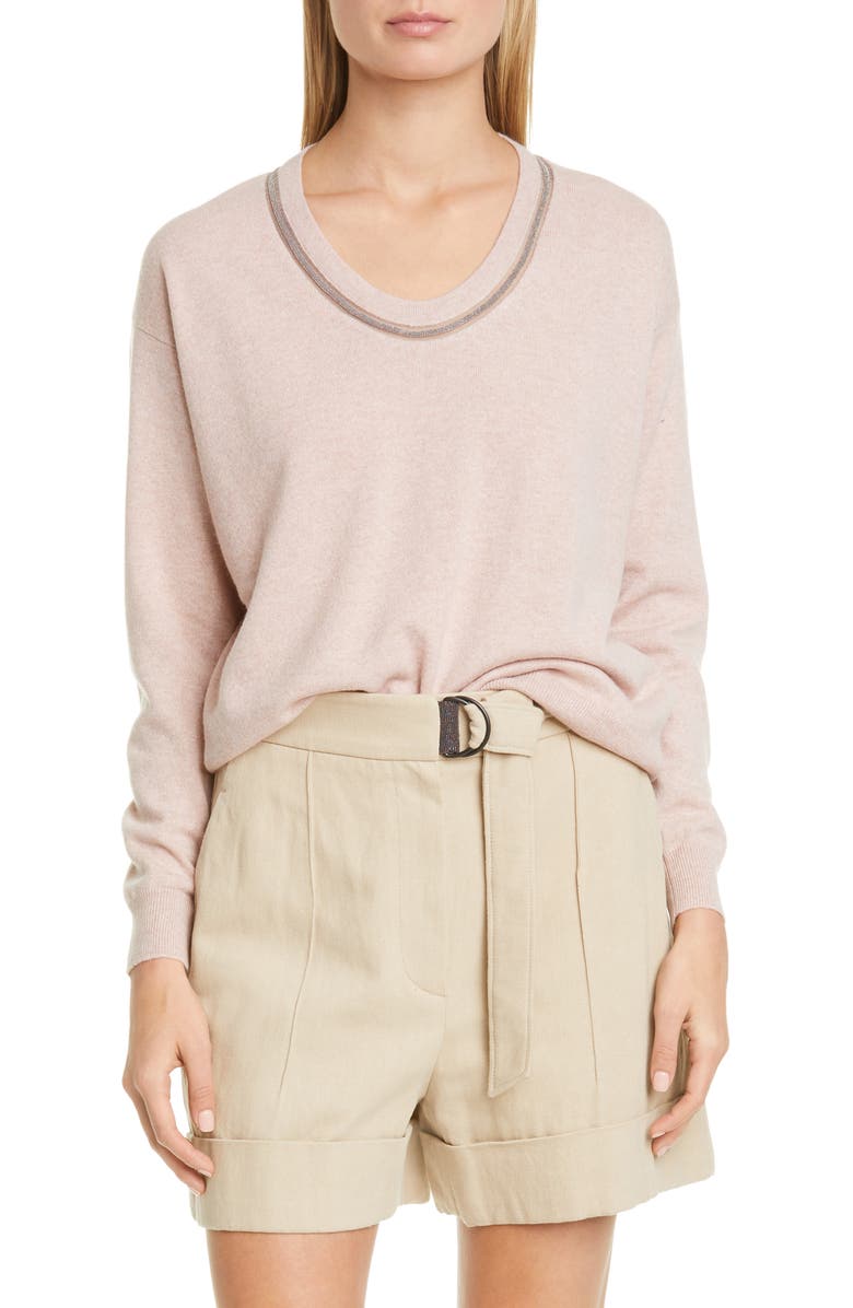 Brunello Cucinelli Monili Inset Cashmere Sweater, Main, color, 