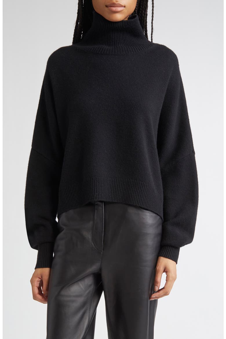 Luke Stand Collar Wool & Cashmere Sweater, Main, color, BLACK