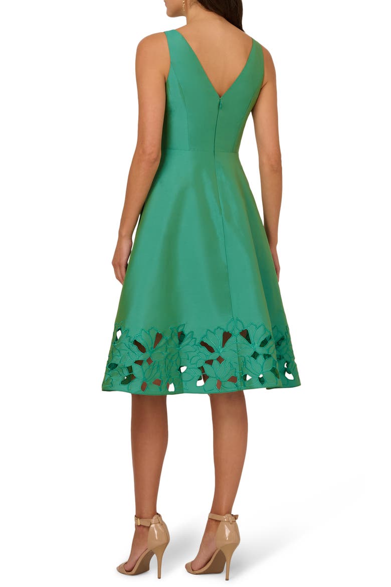 Cutwork Detail Taffeta Cocktail Dress, Alternate, color, PALM LEAF