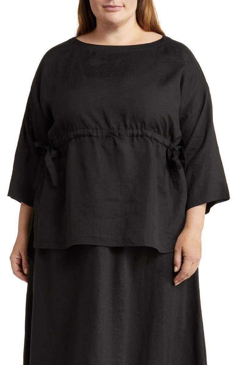 Eileen Fisher Bateau Neck Organic Linen Blend Top, Main, color,