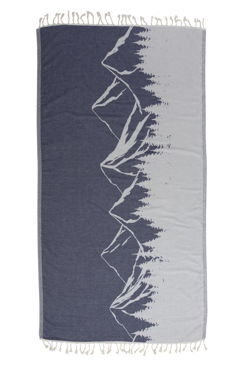 Mountain 100% Cotton Reversible Turkish Towel, Alternate, color, Navy
