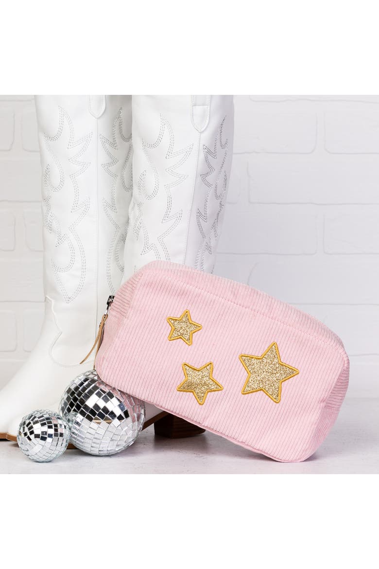 Gold Star Corduroy Cosmetic Bag Polyester Gold, Alternate, color, Pink