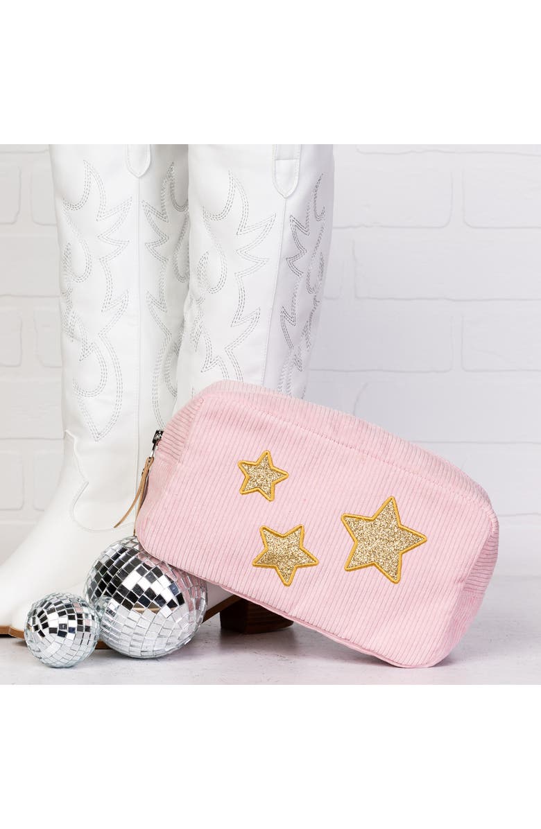 Totalee Gift Gold Star Corduroy Cosmetic Bag Polyester Gold, Alternate, color, Pink