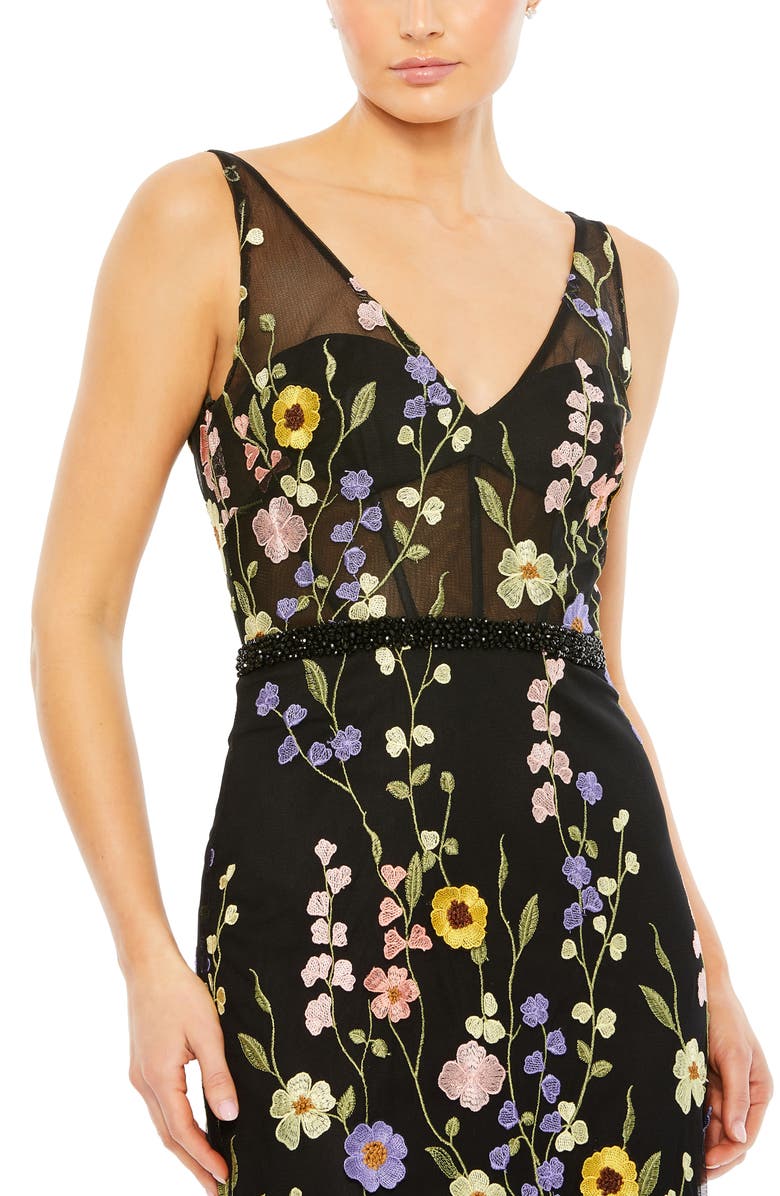 Mac Duggal Sleeveless Hand Stitched Floral Applique Dress, Alternate, color, Black Multi