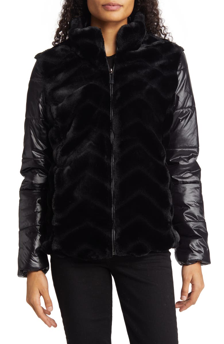 Via Spiga Zip Front Faux Fur Reversible Puffer Jacket, Alternate, color, 