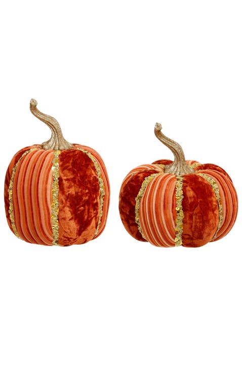 Velvet Pumpkin, Orange, Set of 2