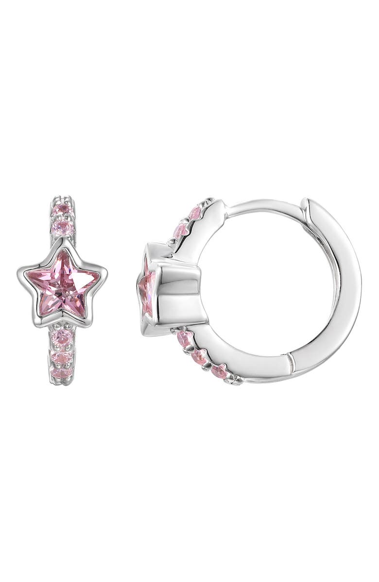 FZN Kids' Star Cubic Zirconia Hoop Earrings, Main, color, Silver/ Pink