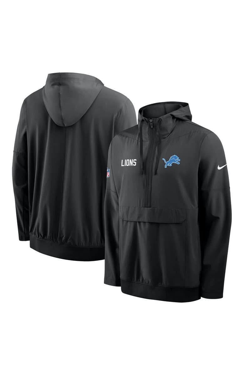 Nike Men's Nike Black Detroit Lions Sideline Alt Pack Anorak Half-Zip Hoodie Jacket, Alternate, color, Black