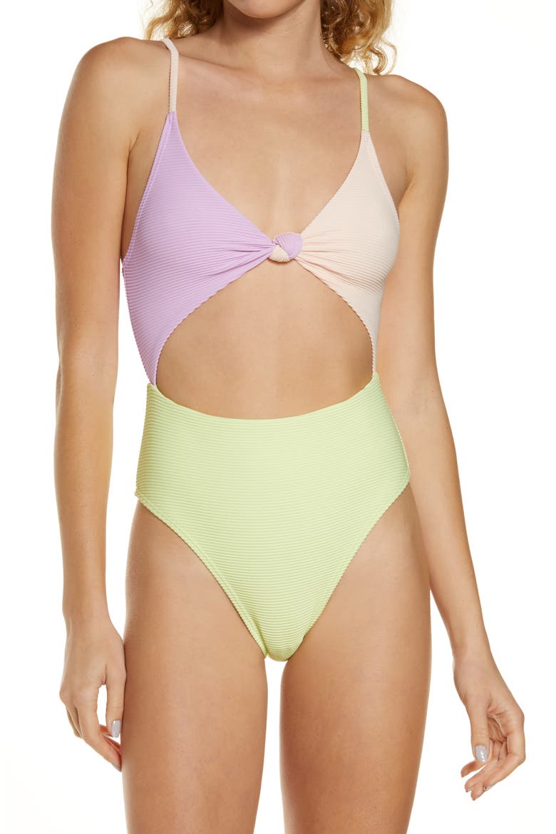 Tanlines Cutout Colorblock One-Piece Swimsuit, Main, color, MULTI