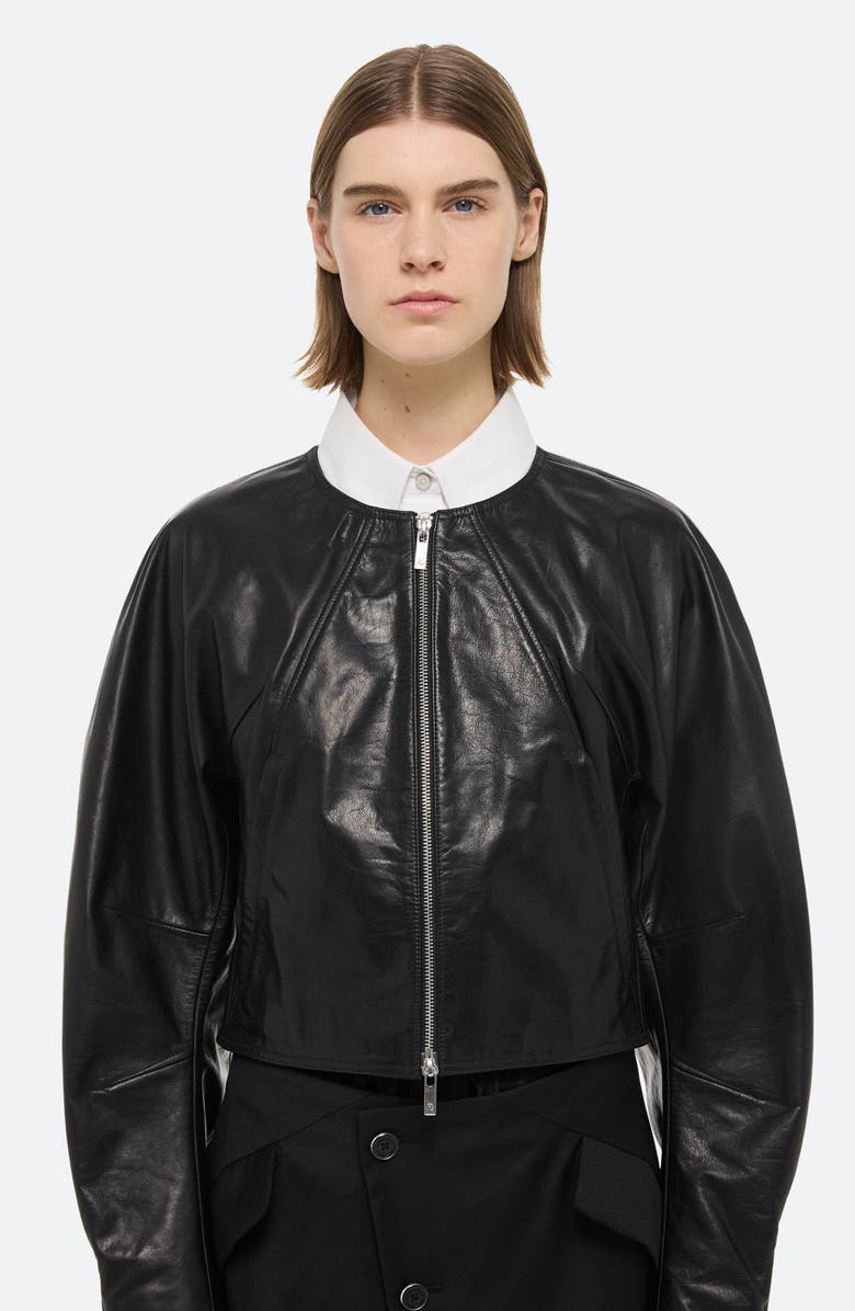 Helmut Lang Articulated Sleeve Crop Leather Jacket, Alternate, color, 