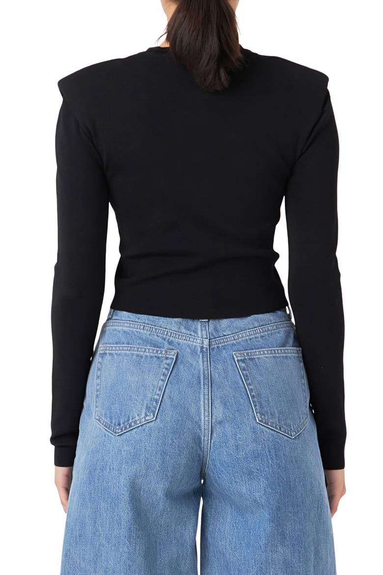 Padded Shoulder Cardigan, Alternate, color, BLACK