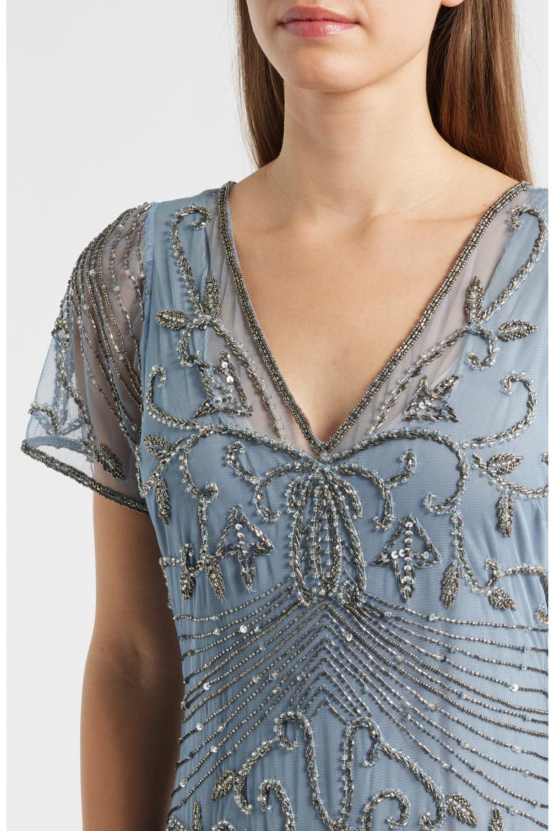 Beaded Mesh Column Gown, Alternate, color, SOFT BLUE 401