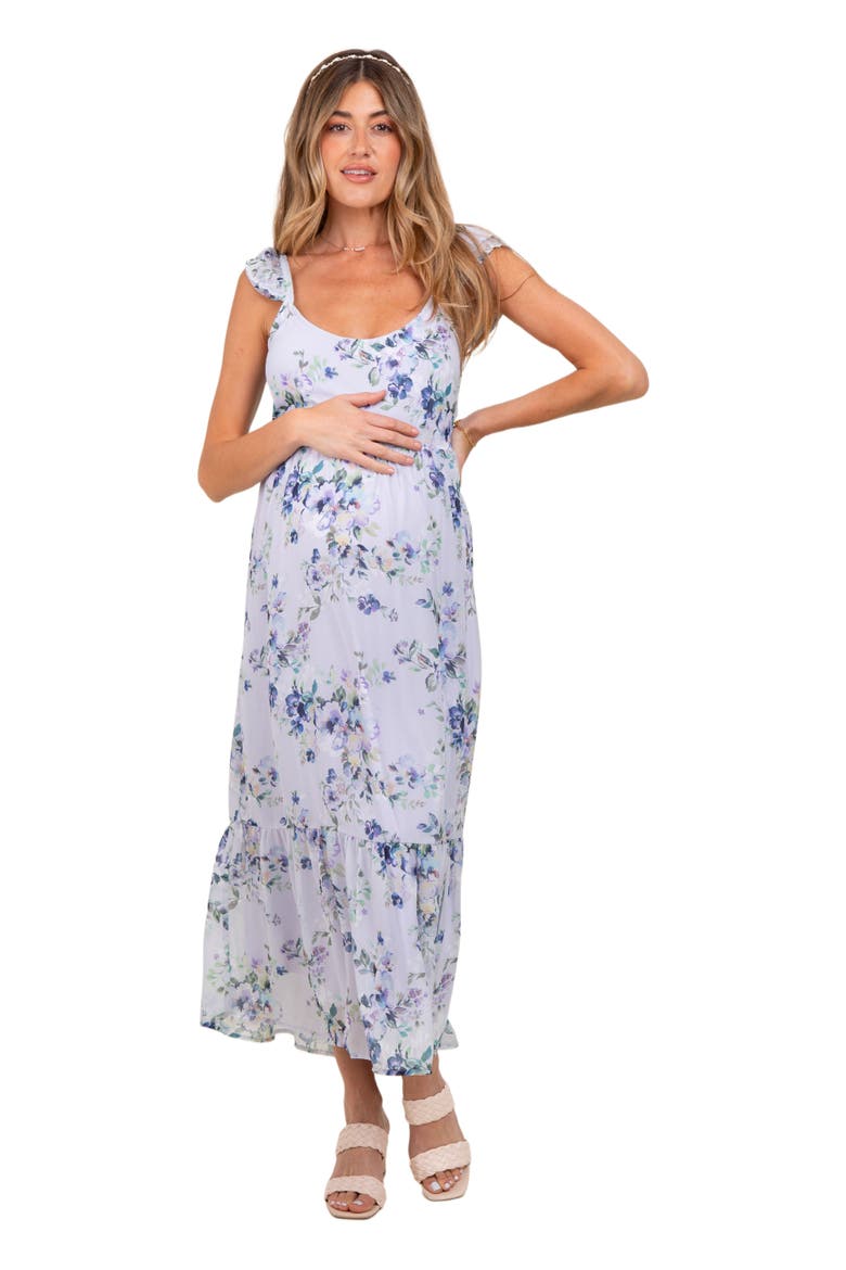 Floral Textured Open Back Tie Maxi Dress, Alternate, color, Lavender
