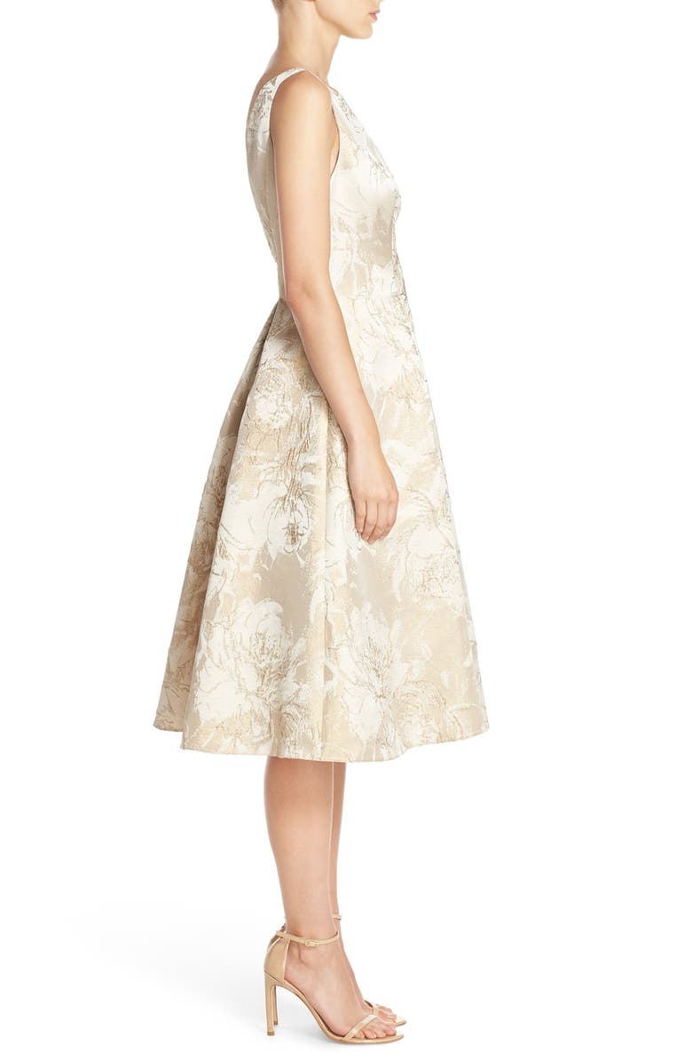 Aidan Mattox Floral Metallic Jacquard Fit & Flare Dress, Alternate, color, 