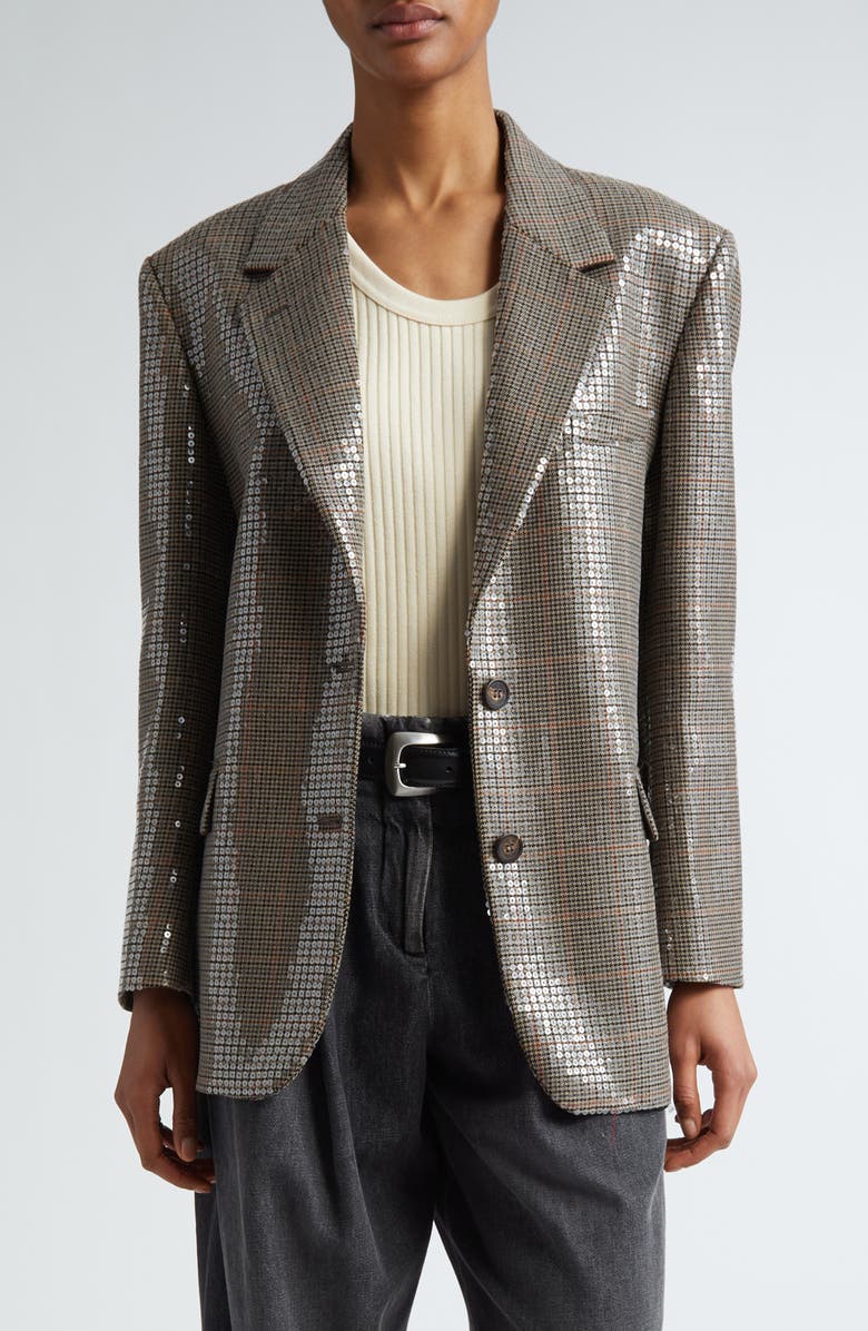 Golden Goose Journey Sequin Houndstooth Virgin Wool Blazer, Main, color,