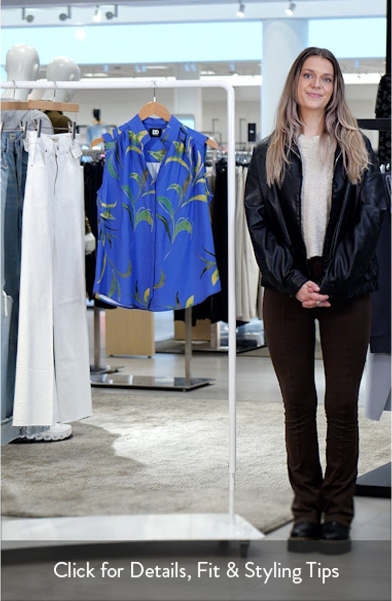 Jade Leaf Print Sleeveless Button-Up Top, sales video thumbnail