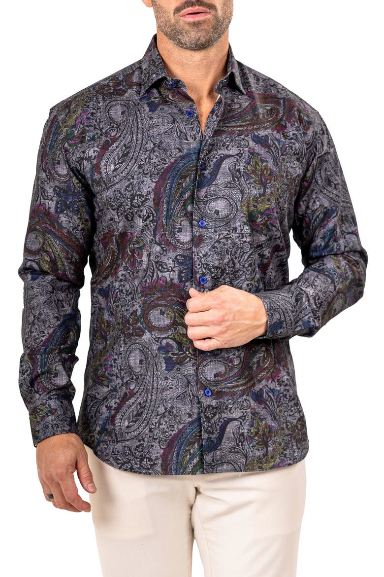 Fibonacci Marthyr 0256 Paisley Contemporary Fit Button-Up Shirt, Alternate, color, BLACK