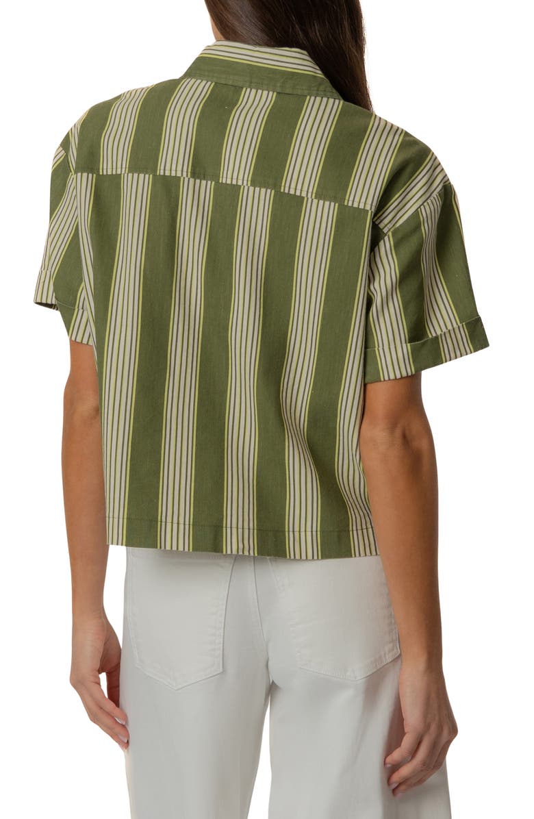KUT from the Kloth Aida Stretch Cotton Blend Short Sleeve Button-Up Top, Alternate, color, Olive/ Ivory