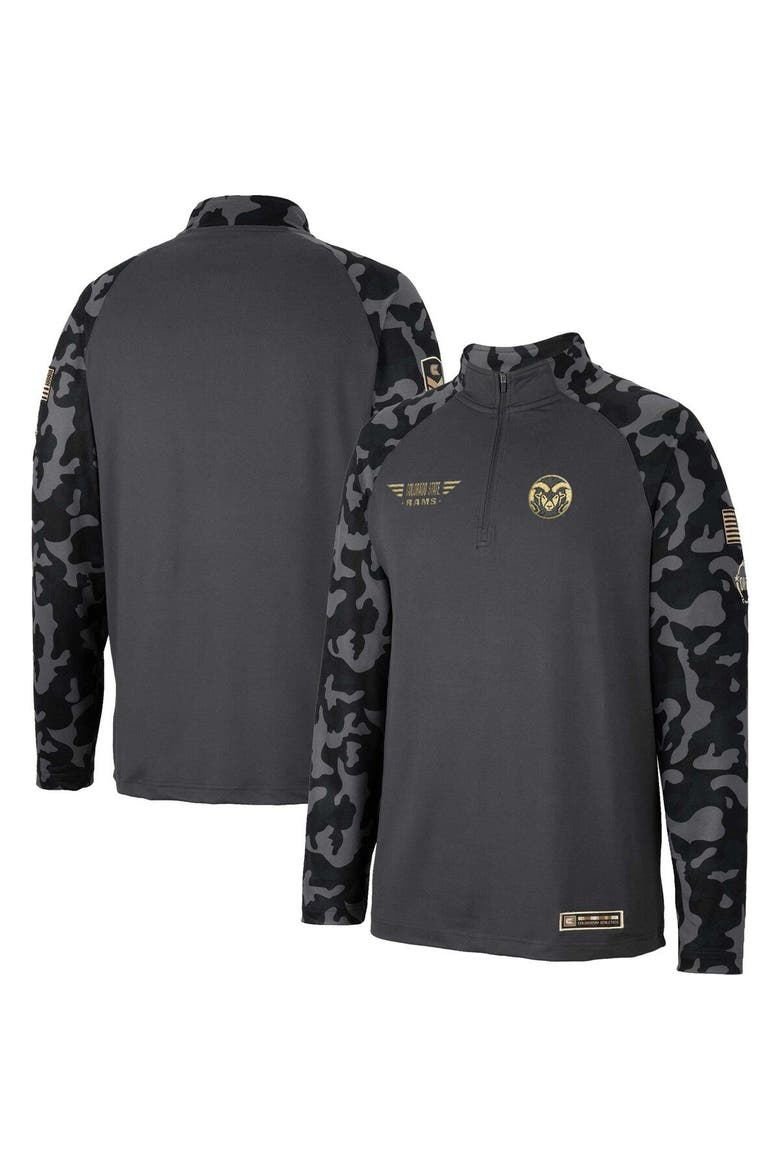 Men's Colosseum Charcoal Colorado State Rams OHT Military Appreciation Long Range Raglan Quarter-Zip Jacket, Main, color, Charcoal