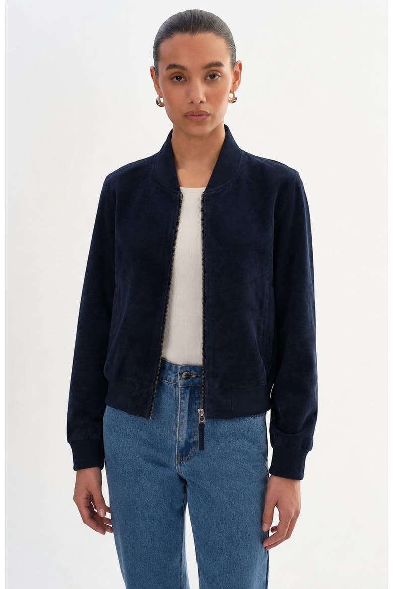 KEATON | Suede Bomber Jacket, Main, color, Navy