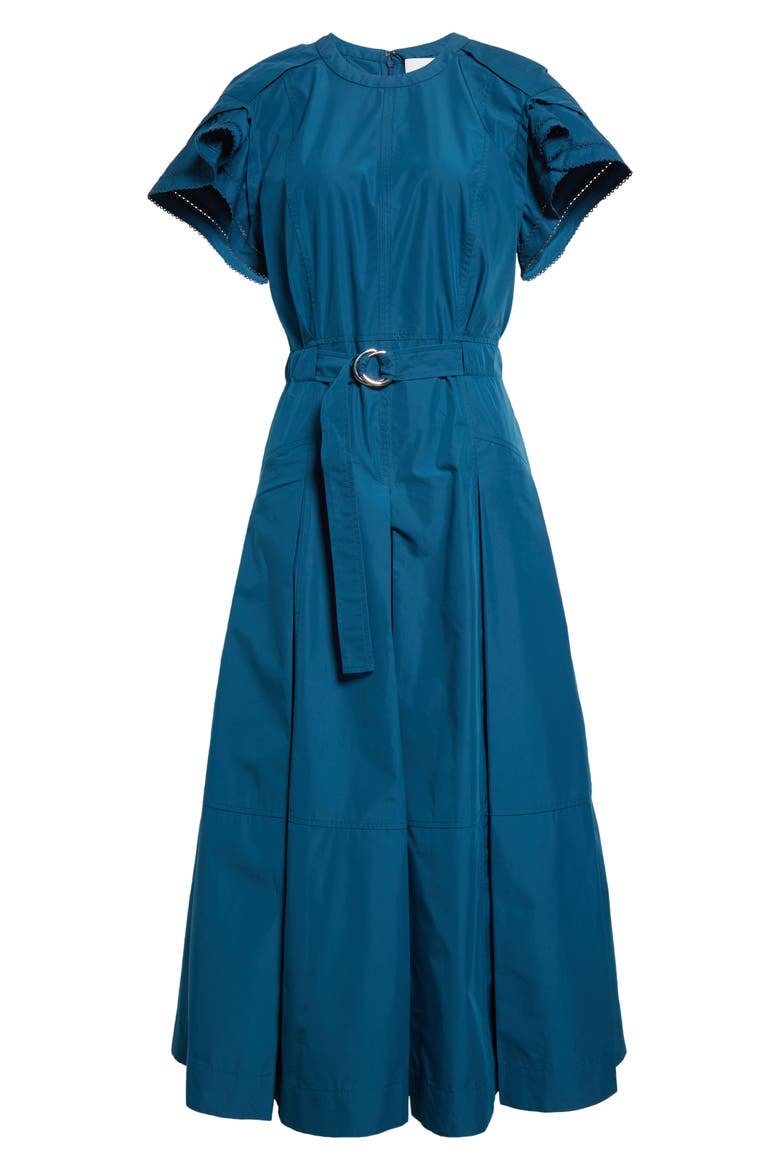 Cascade Petal Sleeve Belted Poplin Shirtdress, Alternate, color, MARINE