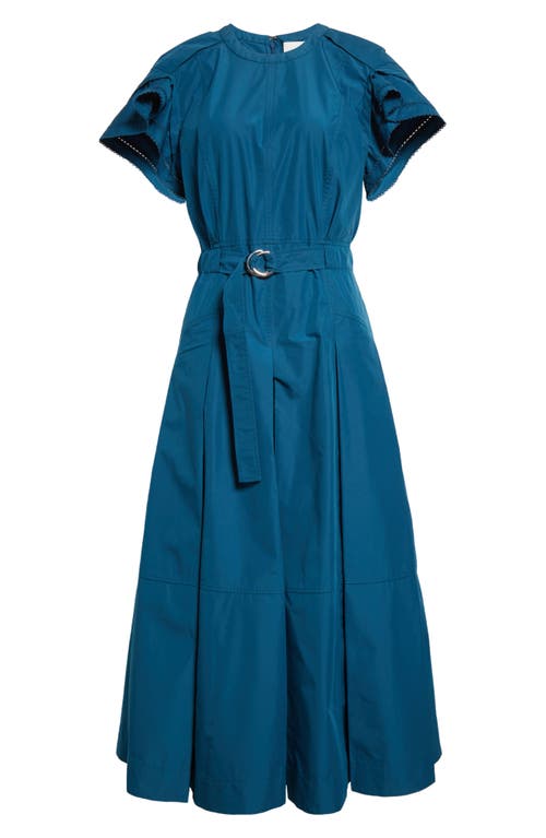 3.1 Phillip Lim Cascade Petal Sleeve Belted Poplin Shirtdress In Marine