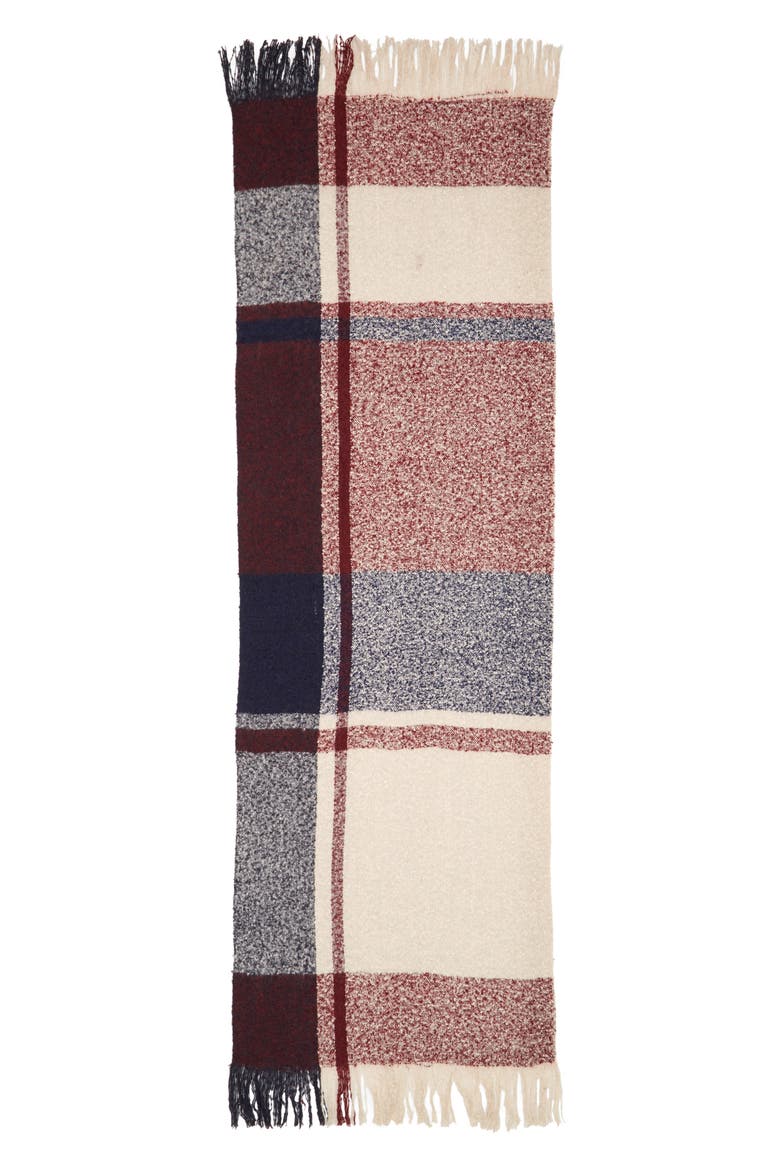 Bouclé Plaid Oblong Scarf, Alternate, color, IVORY/ BURGUNDY