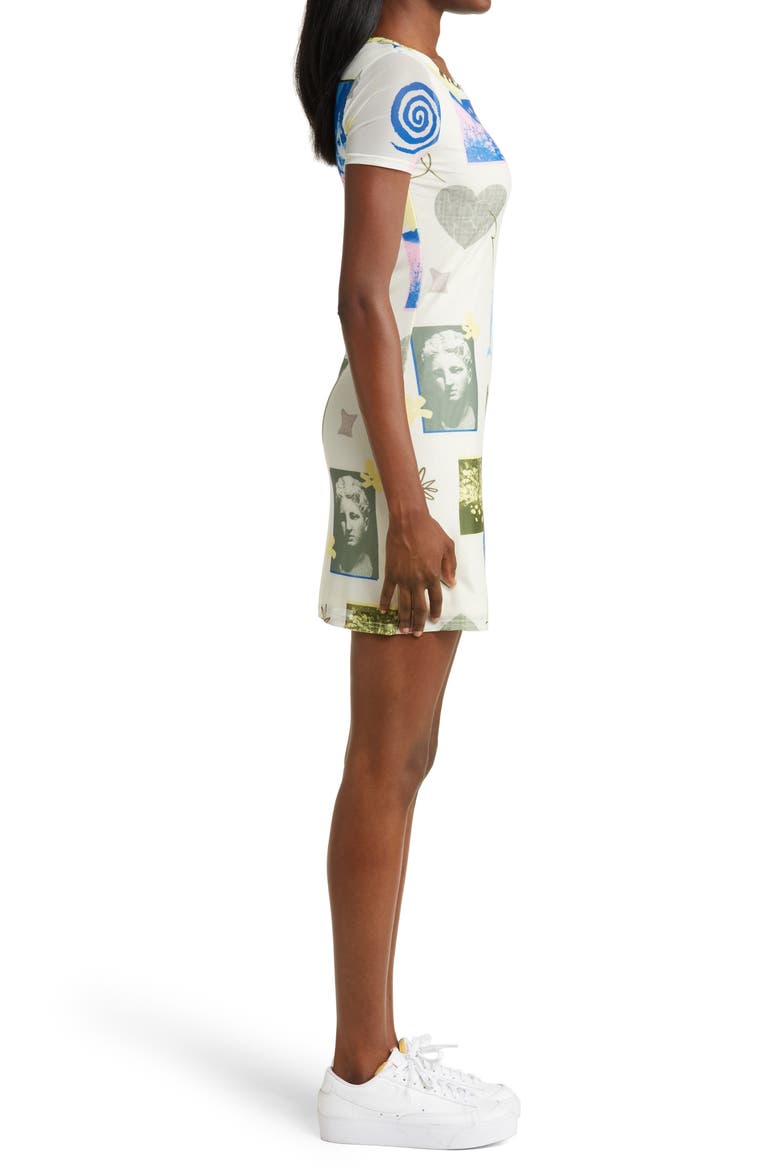 Print Mesh Dress, Alternate, color, IVORY- BLUE SPRING COLLAGE