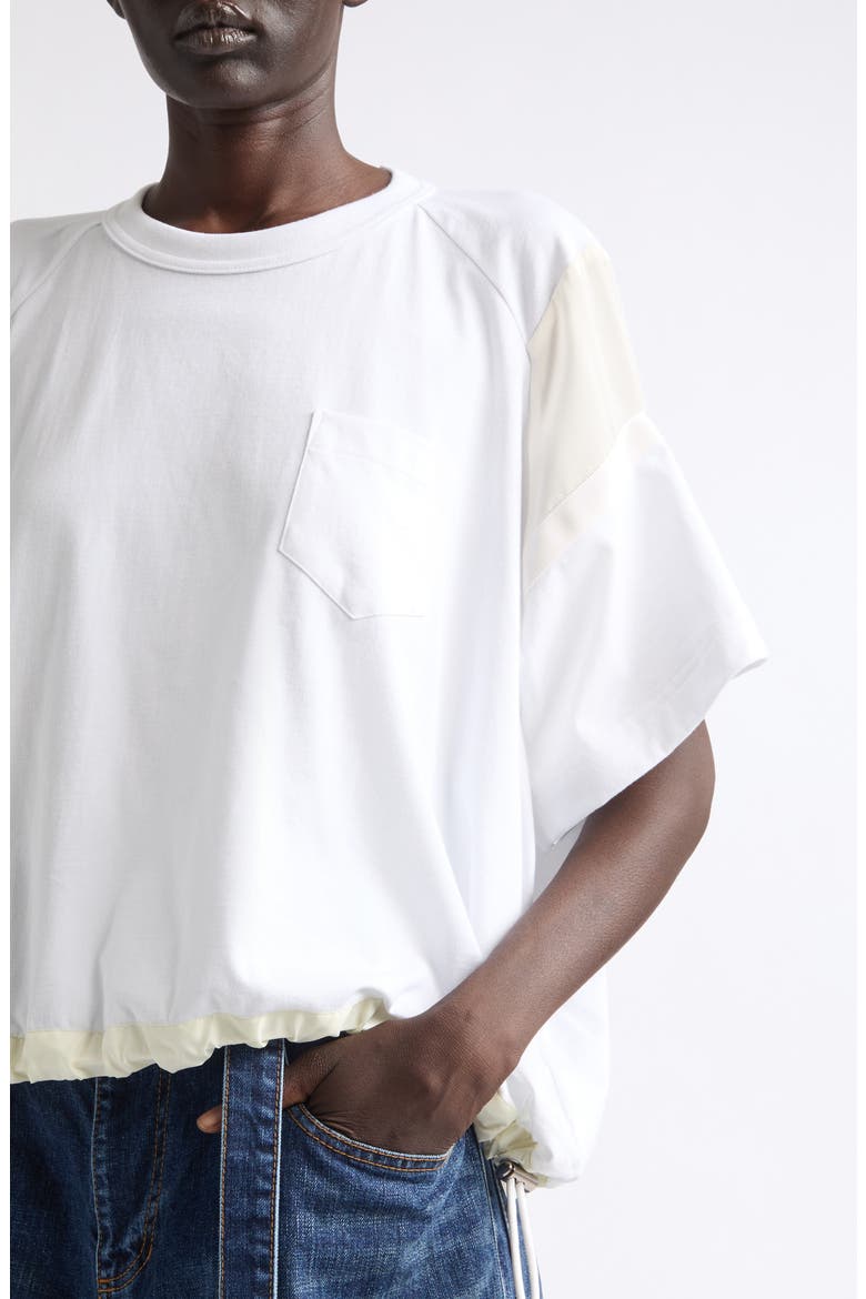 Oversize Satin & Cotton Jersey T-Shirt, Alternate, color, WHITE/ OFF WHITE