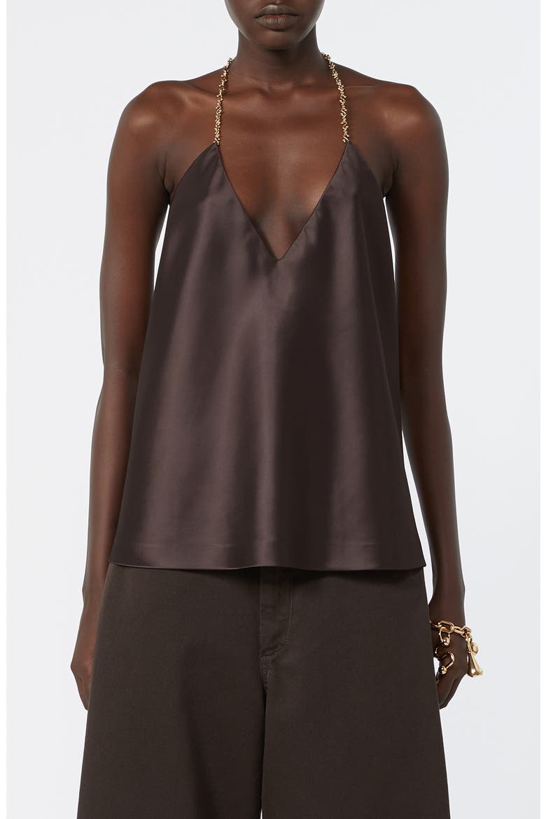 Shiny Satin Halter Top, Main, color, CHOCOLATE