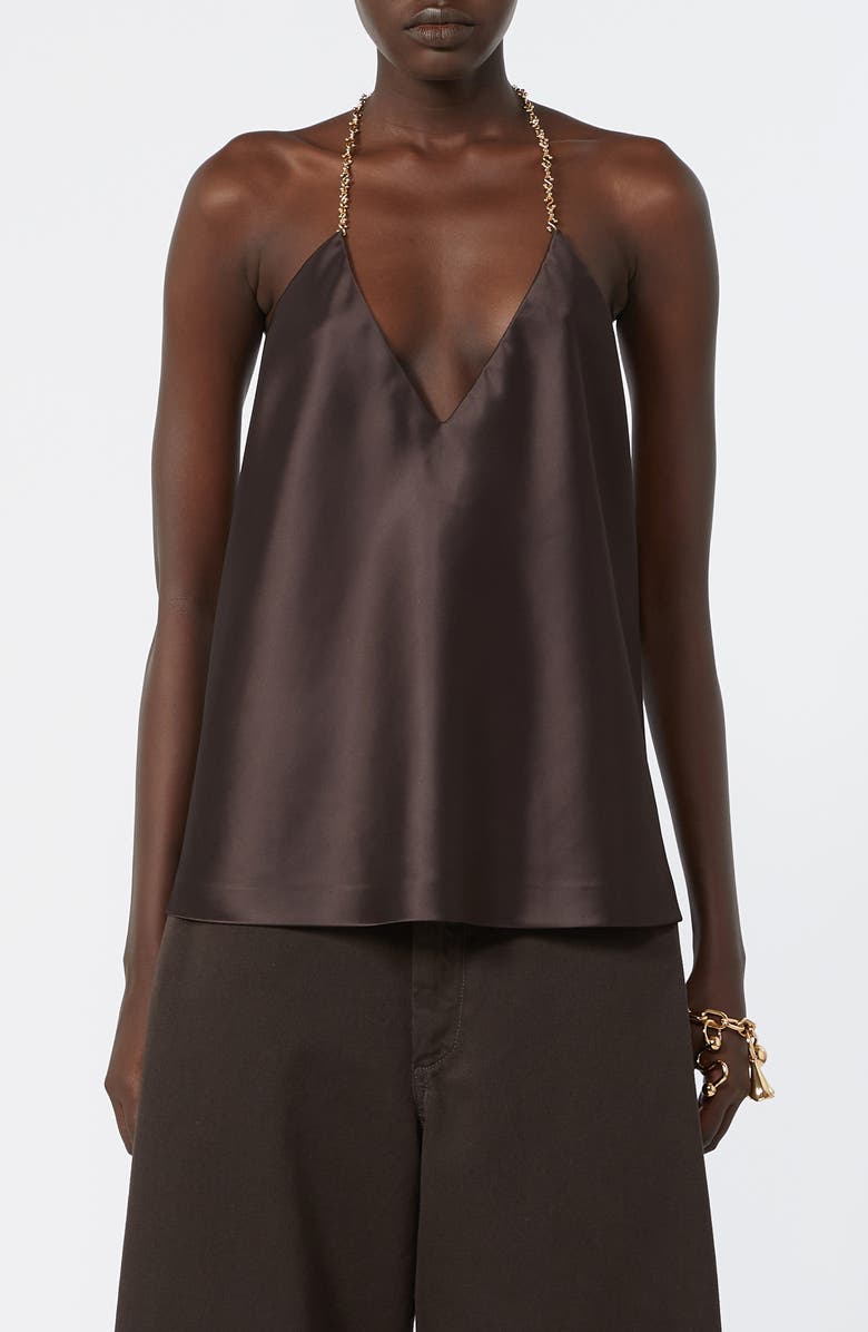 SPORTMAX Shiny Satin Halter Top, Main, color, Chocolate