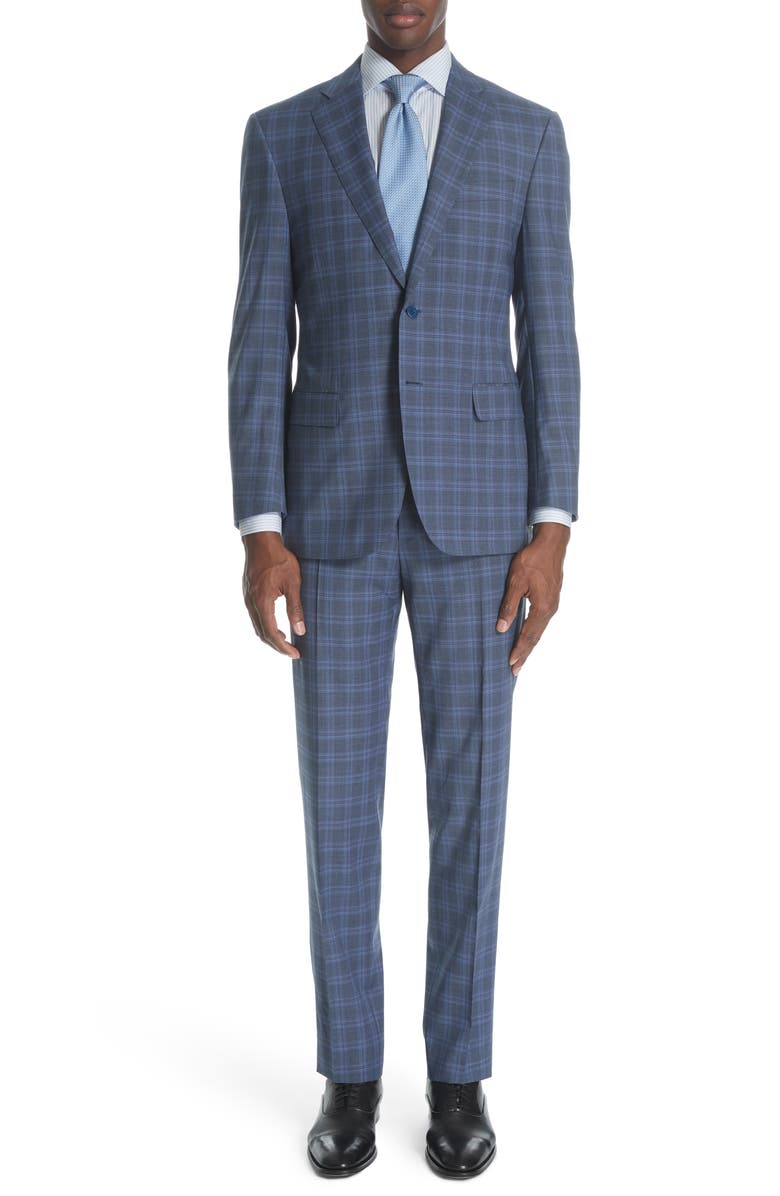 Canali Siena Classic Fit Plaid Wool Suit, Main, color, 