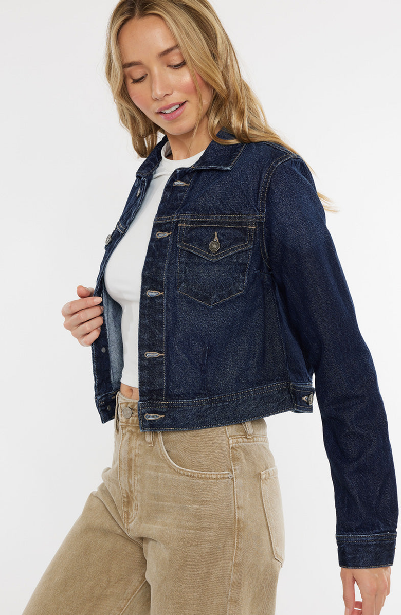 KanCan Westlyn Cropped Jacket, Alternate, color, Dark Blue Denim