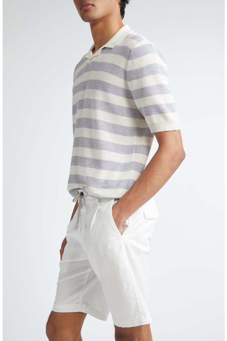 Stripe Short Sleeve Cotton Polo Sweater, Alternate, color, 01-13 WHITE LIGHT GREY MELANGE