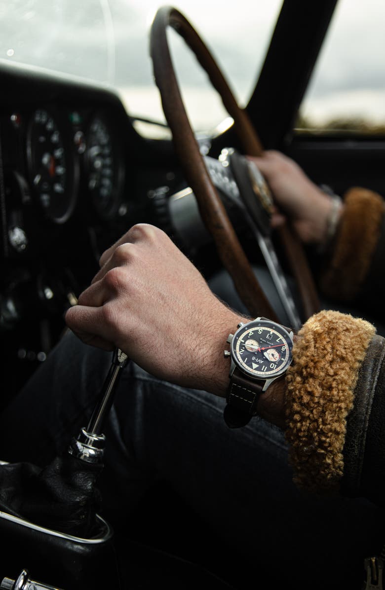 AVI-8 Hawker Hurricane Carey Chronograph Leather Strap Watch, 44mm, Alternate, color, Black