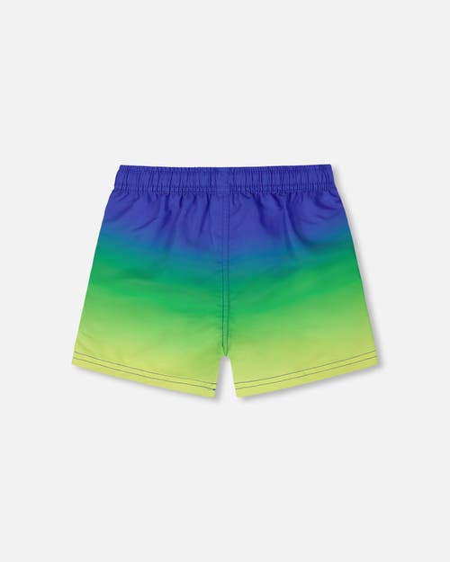 DEUX PAR DEUX DEUX PAR DEUX LITTLE BOY'S SWIM TRUNKS BLUE, GREEN, AND LIME GRADIENT 