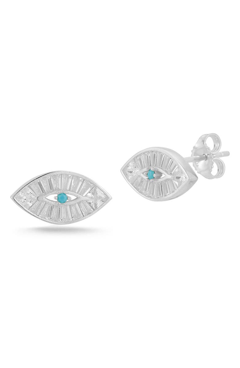 SPHERA MILANO Evil Eye CZ Stud Earrings, Main, color, Silver
