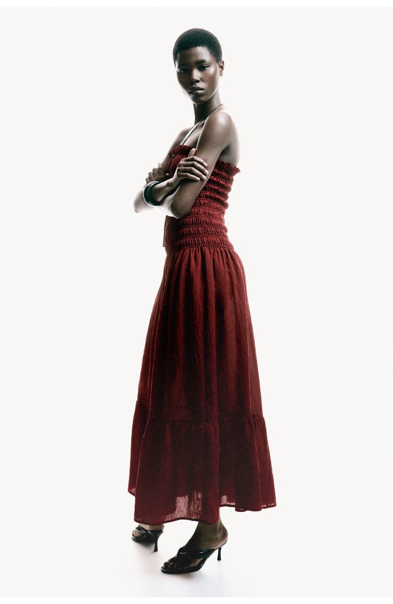 H&M Smocked Bandeau Dress, Alternate, color, Dark Red