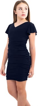 Un Deux Trois Flutter Sleeve Fitted Dress in Longer Length