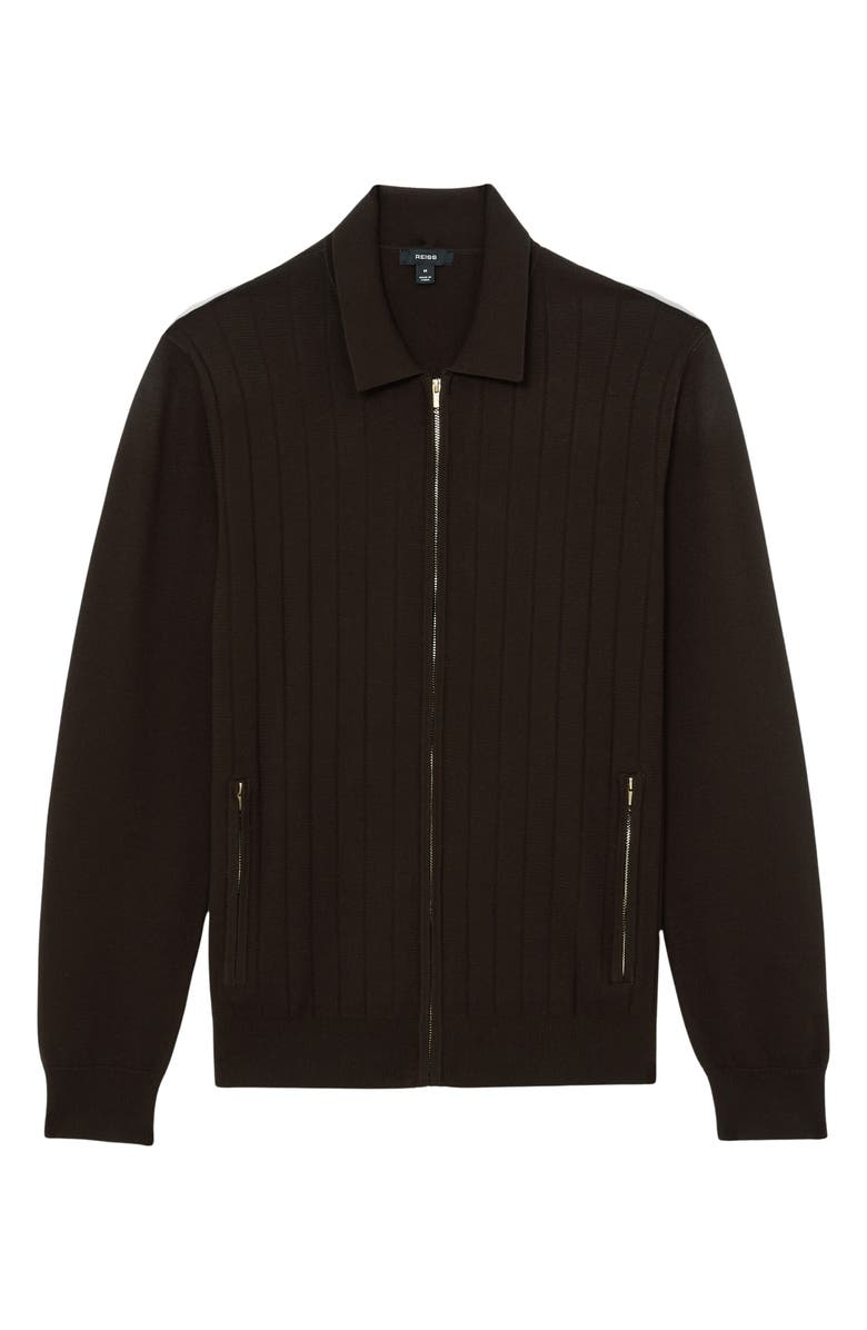 Reiss Marsh Wide Rib Zip Cardigan, Alternate, color, Chocolate Brown
