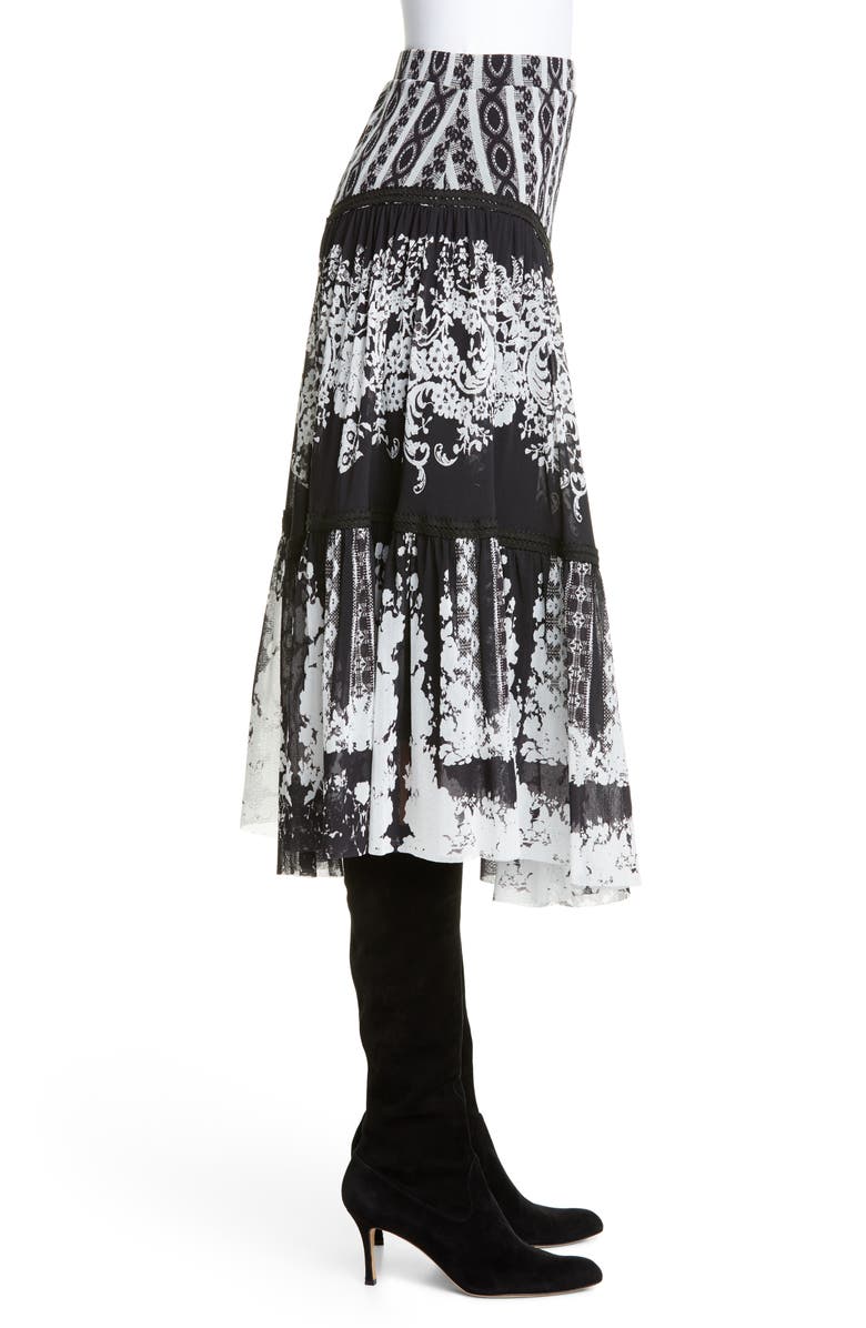 Fuzzi Lace Print Tiered Skirt, Alternate, color, 