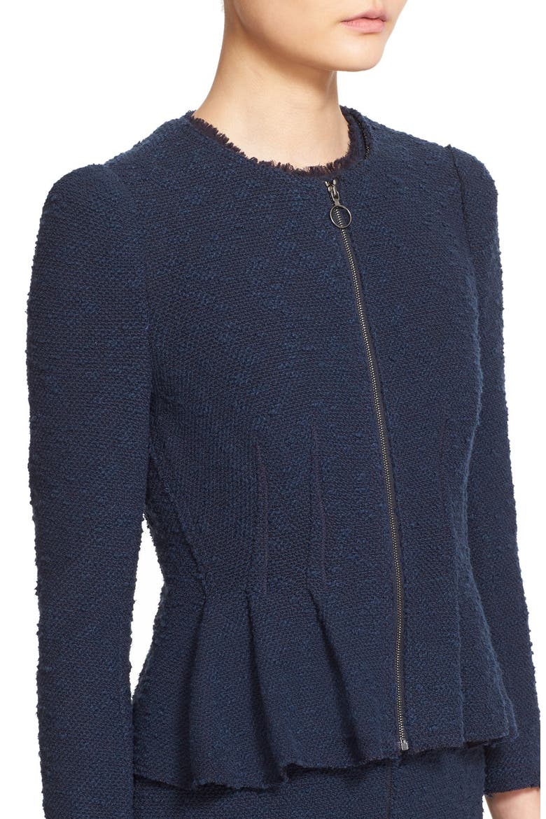 Zip Front Bouclé Tweed Jacket, Alternate, color, NAVY