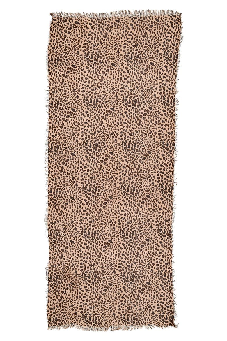 Leopard Print Scarf, Alternate, color, BROWN