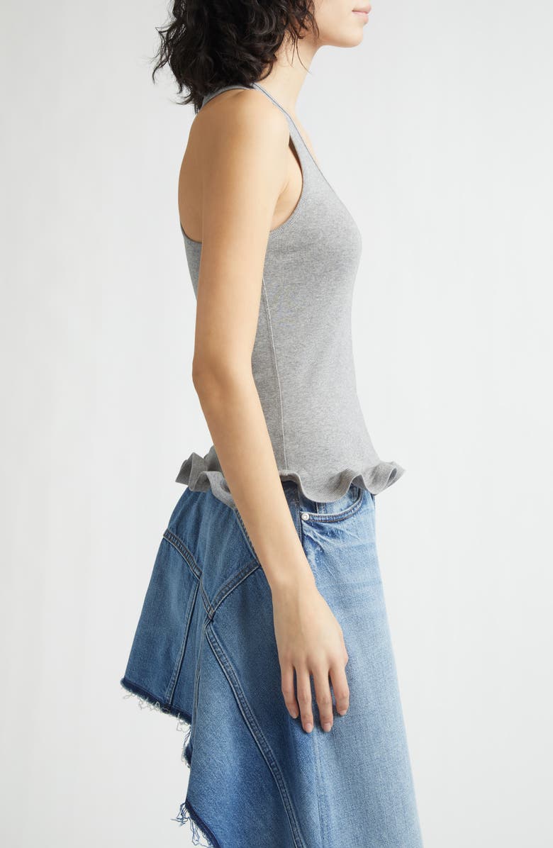 Stella McCartney Frilled Hem Rib Organic Cotton Tank, Alternate, color, Grey Melange