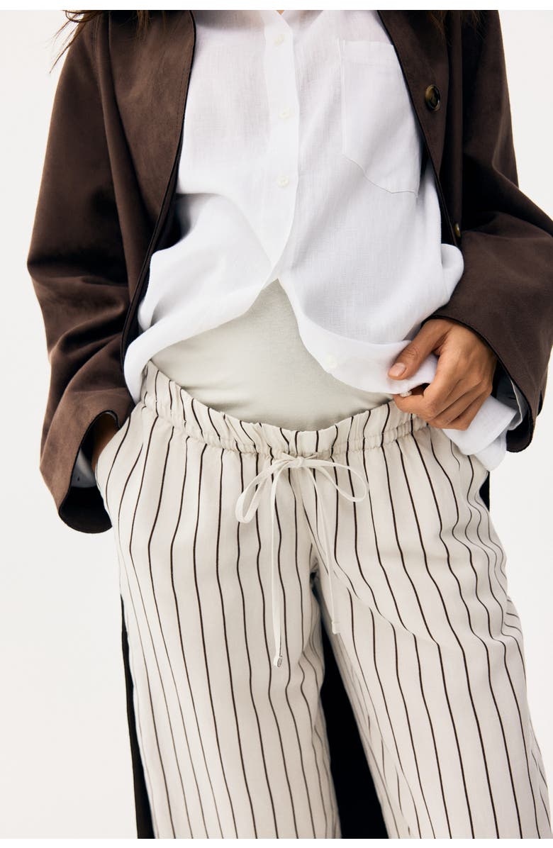 H&M Mama Linen-blend Drawstring Trousers, Alternate, color, White/Striped