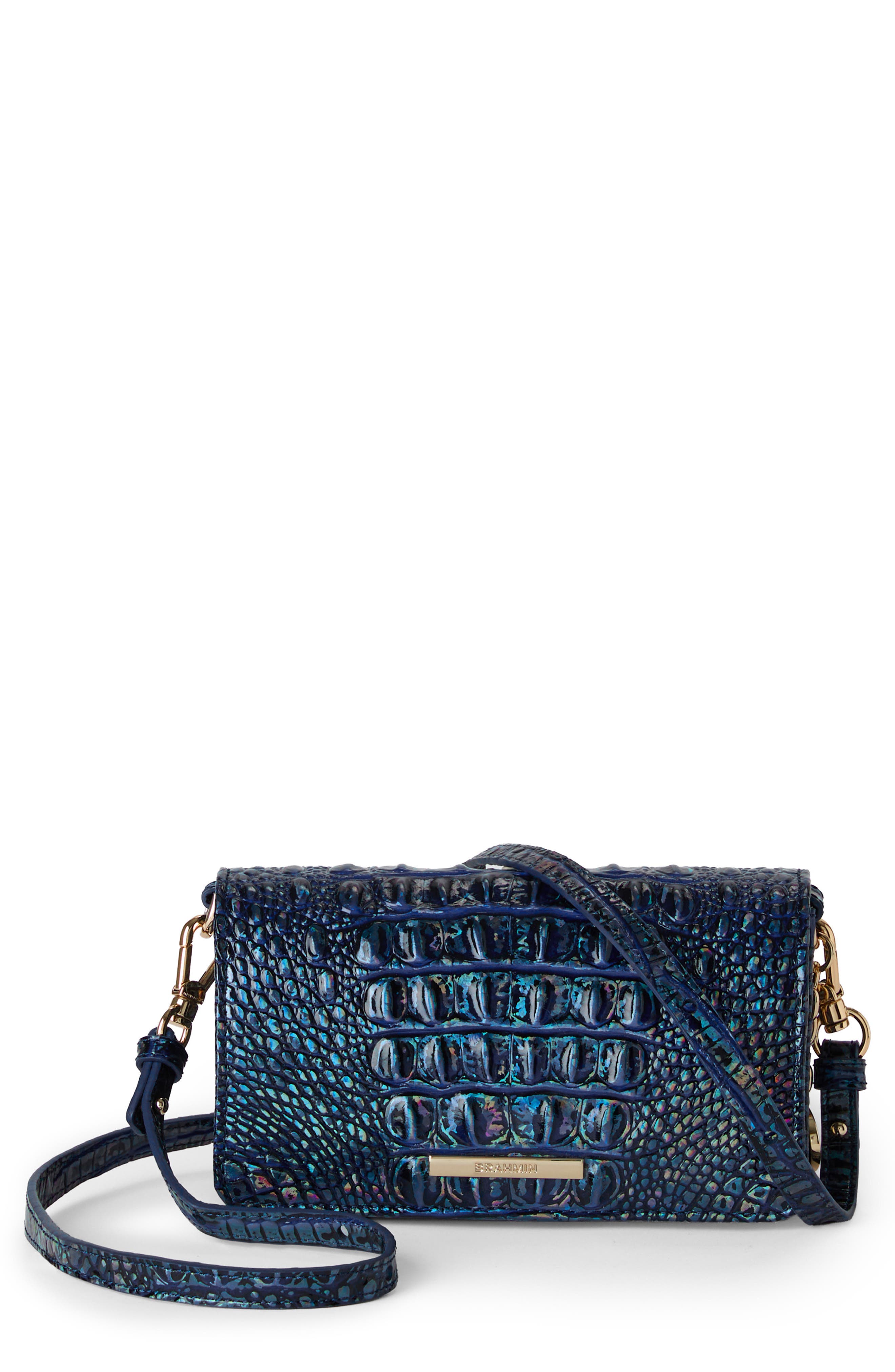 Brahmin Minuette Croc Embossed Leather Crossbody Bag, Main, color, Royal Blue Melbourne