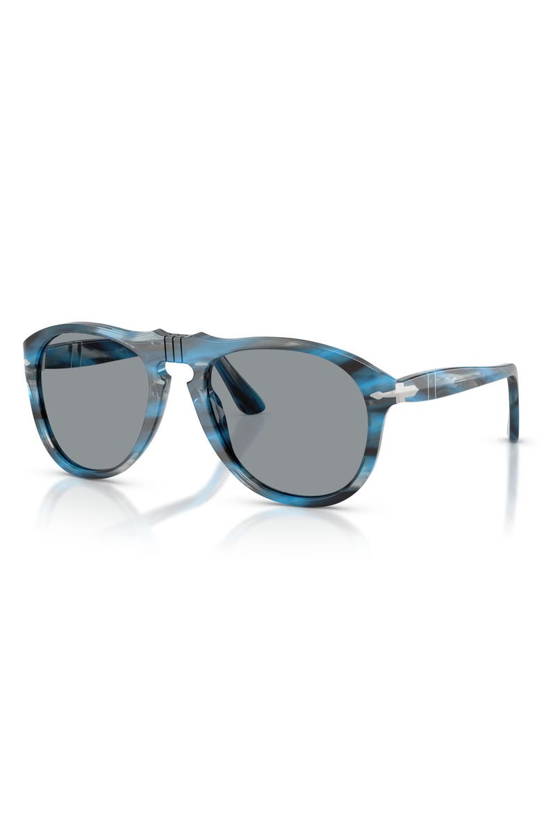Persol 54mm Pilot Sunglasses, Alternate, color, Striped Blue And Grey / Grey