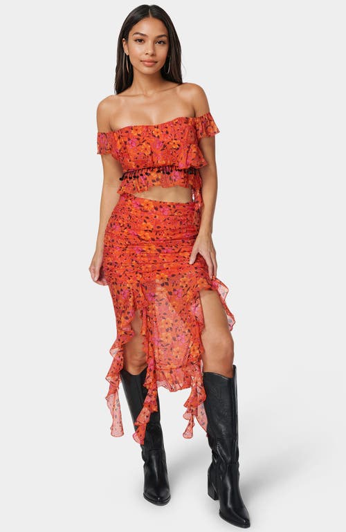 Bebe Ruffle Fringe Top In Multi